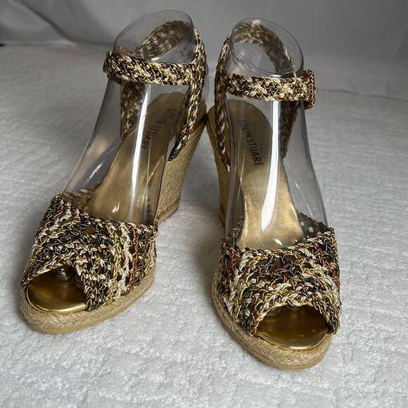 Colin Stuart neutral crochet ankle strap Espadrilles wedges size 7.5 - Picture 2 of 15